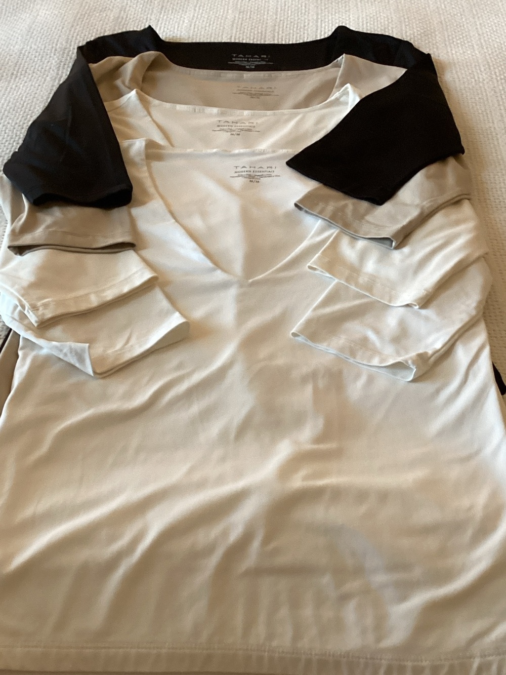Tahari Modern Essentials Short Sleeve V-Neck Tee in White and Black